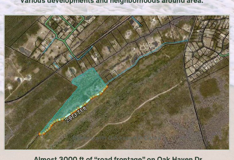 Aerial map measuring approximately 2,974 feet along Oak Haven Drive